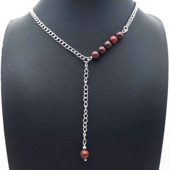 Red Brecciated Jasper Chakra Gemstone Adjustable Asymmetrical Necklace Handmade - Picture 1 of 8